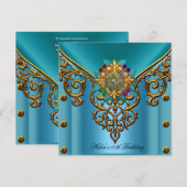 40e verjaardag Blauwgroen Blauwe goudjuweel Kaart (Voorkant / Achterkant)