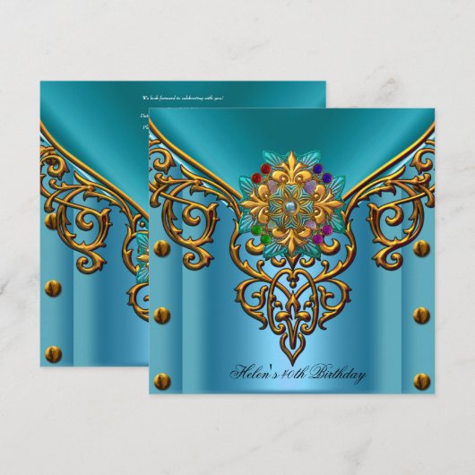 40e verjaardag Blauwgroen Blauwe goudjuweel Kaart (Voorkant / Achterkant)