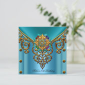 40e verjaardag Blauwgroen Blauwe goudjuweel Kaart (Staand voorkant)