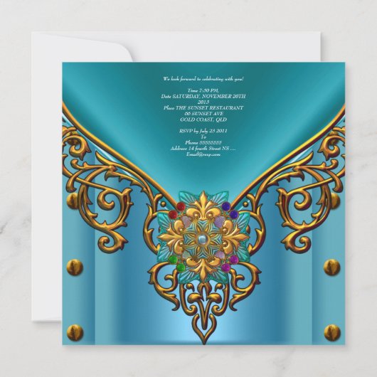 40e verjaardag Blauwgroen Blauwe goudjuweel Kaart (Achterkant)