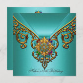 40e verjaardag Blauwgroen blauwe goudsieraden Kaart (Voorkant / Achterkant)