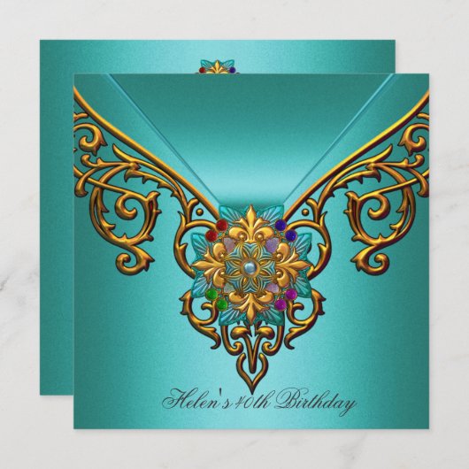 40e verjaardag Blauwgroen blauwe goudsieraden Kaart (Voorkant / Achterkant)