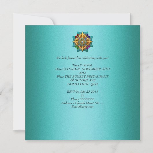 40e verjaardag Blauwgroen blauwe goudsieraden Kaart (Achterkant)