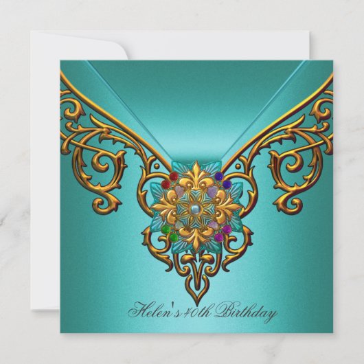 40e verjaardag Blauwgroen blauwe goudsieraden Kaart (Voorkant)