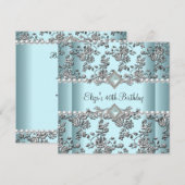 40e verjaardag Blauwgroen Blauwe Pearl Silver Kaart (Voorkant / Achterkant)