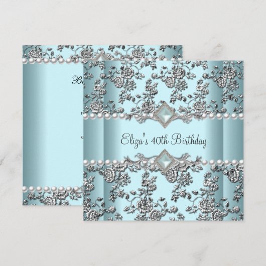 40e verjaardag Blauwgroen Blauwe Pearl Silver Kaart (Voorkant / Achterkant)