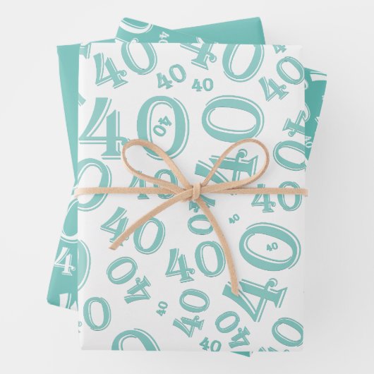 40e verjaardag Blauwgroen & wit nummerpatroon 40 Inpakpapier Vel (In situ)