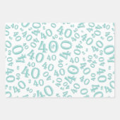 40e verjaardag Blauwgroen & wit nummerpatroon 40 Inpakpapier Vel (Voorkant)