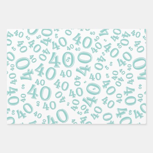 40e verjaardag Blauwgroen & wit nummerpatroon 40 Inpakpapier Vel (Voorkant)