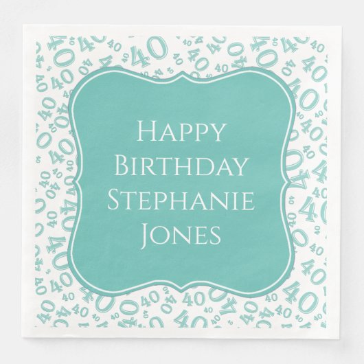40e Verjaardag Blauwgroen/Witte Beugel Getal Patro Servet (Voorkant)