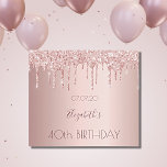 40e verjaardag bloedig roos goud glitter druppelt  sparkling wijnetiket<br><div class="desc">Een mousserende wijnfles label voor een meisjesachtig en glamoureus 40e verjaardagsfeestje met de meisjes. Een faux roos gouden metallic uitziende achtergrond met een elegante faux roos gouden glitter druppels, lak druppellook. De tekst: De naam is geschreven in donker roos goud met een groot modern handgeschreven stijlschrift. Sjabloon voor naam, leeftijd...</div>