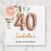 40e verjaardag bloem roos goud eucalyptusmonogram bedankjes labels (Voorkant)