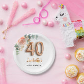40e verjaardag bloem roos goud eucalyptusmonogram papieren bordje (Feest)