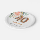 40e verjaardag bloem roos goud eucalyptusmonogram papieren bordje (Gekanteld)