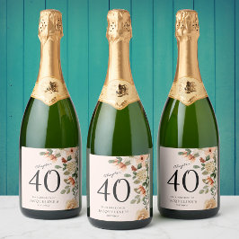 40e Verjaardag Bloemen Mousserende Wijn Label Sparkling Wijnetiket