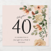 40e Verjaardag  Bloemen Mousserende Wijn Label Sparkling Wijnetiket (Enkel label)