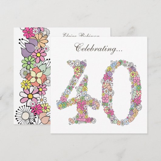 40e verjaardag Bloemen nummer 40 Aangepaste uitnod Kaart (Voorkant / Achterkant)