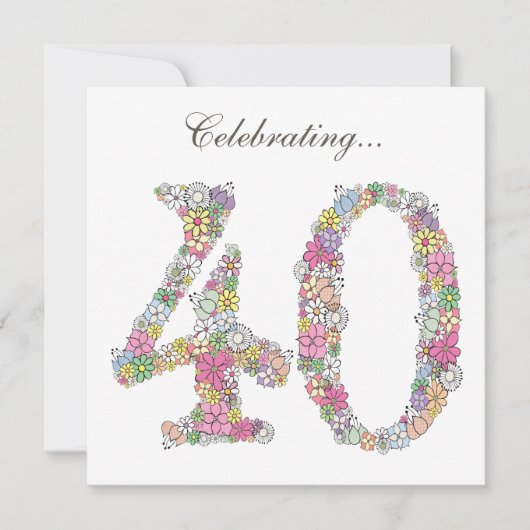 40e verjaardag Bloemen nummer 40 Aangepaste uitnod Kaart (Voorkant)