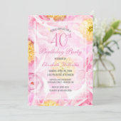40e Verjaardag Bloemen Roze Pioen Waterverf Partij Kaart (Staand voorkant)
