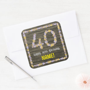 40e verjaardag: Bloemennummer, Faux Wood Look, Naa Vierkante Sticker
