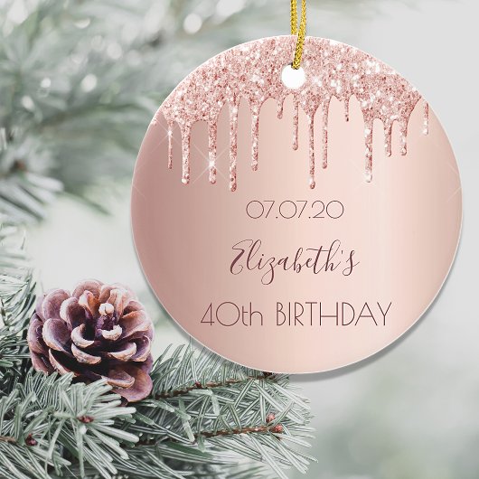 40e verjaardag blozen roze gouden glitters druppel keramisch ornament