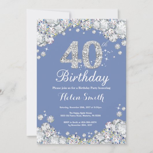 40e verjaardag Blue en Silver Diamond Kaart (Voorkant)