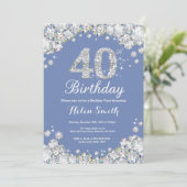 40e verjaardag Blue en Silver Diamond Kaart (Staand voorkant)