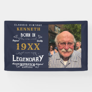 40e verjaardag Blue Gold Add Name Year Spandoek