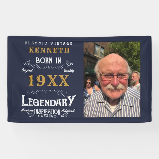 40e verjaardag Blue Gold Add Name Year Spandoek (Horizontaal)