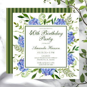 40e verjaardag Blue Hydrangeas Script Kaart
