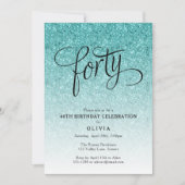 40e verjaardag Blue Ombre Glitter uitnodiging (Voorkant)