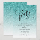 40e verjaardag Blue Ombre Glitter uitnodiging (Voorkant / Achterkant)