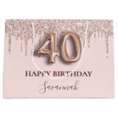 40e verjaardag Blush Pink Rose Gold Druppels Groot Cadeauzakje (Voorkant)
