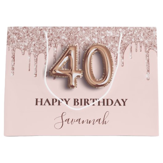 40e verjaardag Blush Pink Rose Gold Druppels Groot Cadeauzakje (Voorkant)