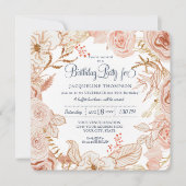 40e verjaardag Blush Pink Waterverf Floral Kaart (Voorkant)