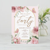 40e Verjaardag Blush Roze Waterverf Bloemen Rozen Kaart (Staand voorkant)