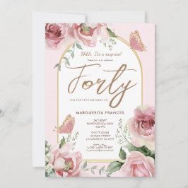 40e Verjaardag Blush Roze Waterverf Bloemen Rozen Kaart