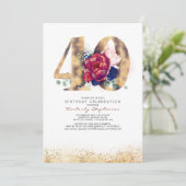 40e verjaardag Bourgogne Rood en Navy Blauw Kaart (Staand voorkant)