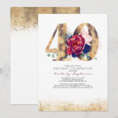 40e verjaardag Bourgogne Rood en Navy Blauw Kaart (Voorkant / Achterkant)