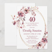 40e verjaardag Bourgondië Blush Roze Wildflower Kaart (Voorkant / Achterkant)