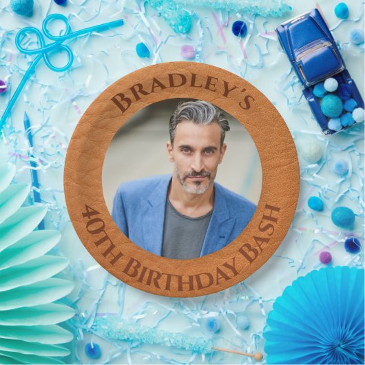 40e verjaardag bruin leder papieren bordje (Feest)