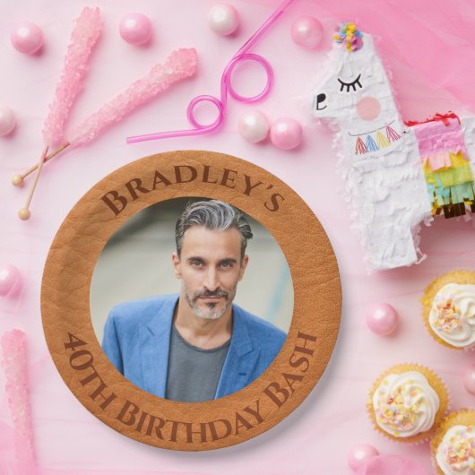 40e verjaardag bruin leder papieren bordje (Feest)