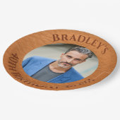 40e verjaardag bruin leder papieren bordje (Gekanteld)