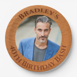 40e verjaardag bruin leder papieren bordje