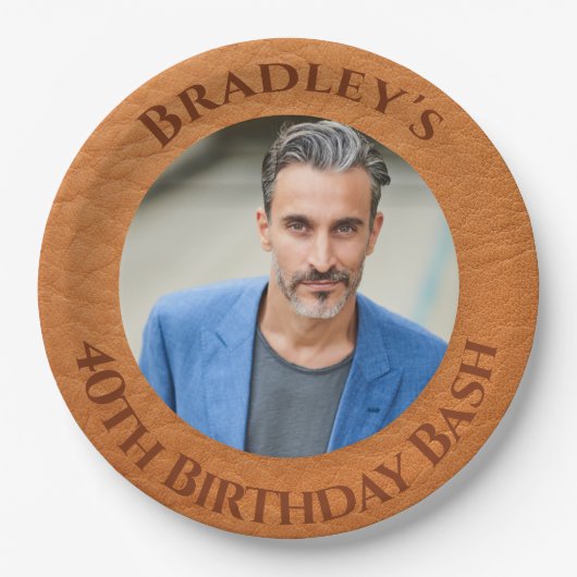 40e verjaardag bruin leder papieren bordje (Voorkant)