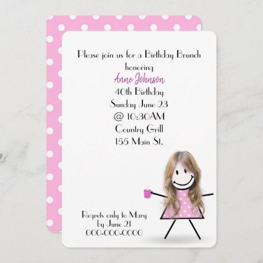 40e verjaardag Brunch Stick Girl Kaart (Voorkant / Achterkant)