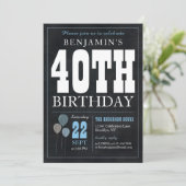 40e verjaardag Chalkboard Blue Balloon Roche Kaart (Staand voorkant)
