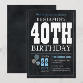40e verjaardag Chalkboard Blue Balloon Roche Kaart (Voorkant / Achterkant)