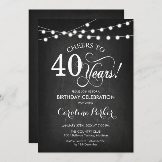 40e verjaardag - Chalkboard Zwart Wit Kaart (Voorkant / Achterkant)
