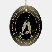 40e verjaardag Champagne Toast Name Gold Black Keramisch Ornament (Rechts)